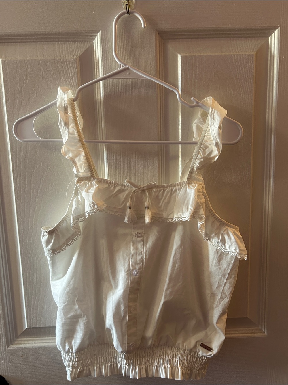 White Ruffle Strap Tank Top